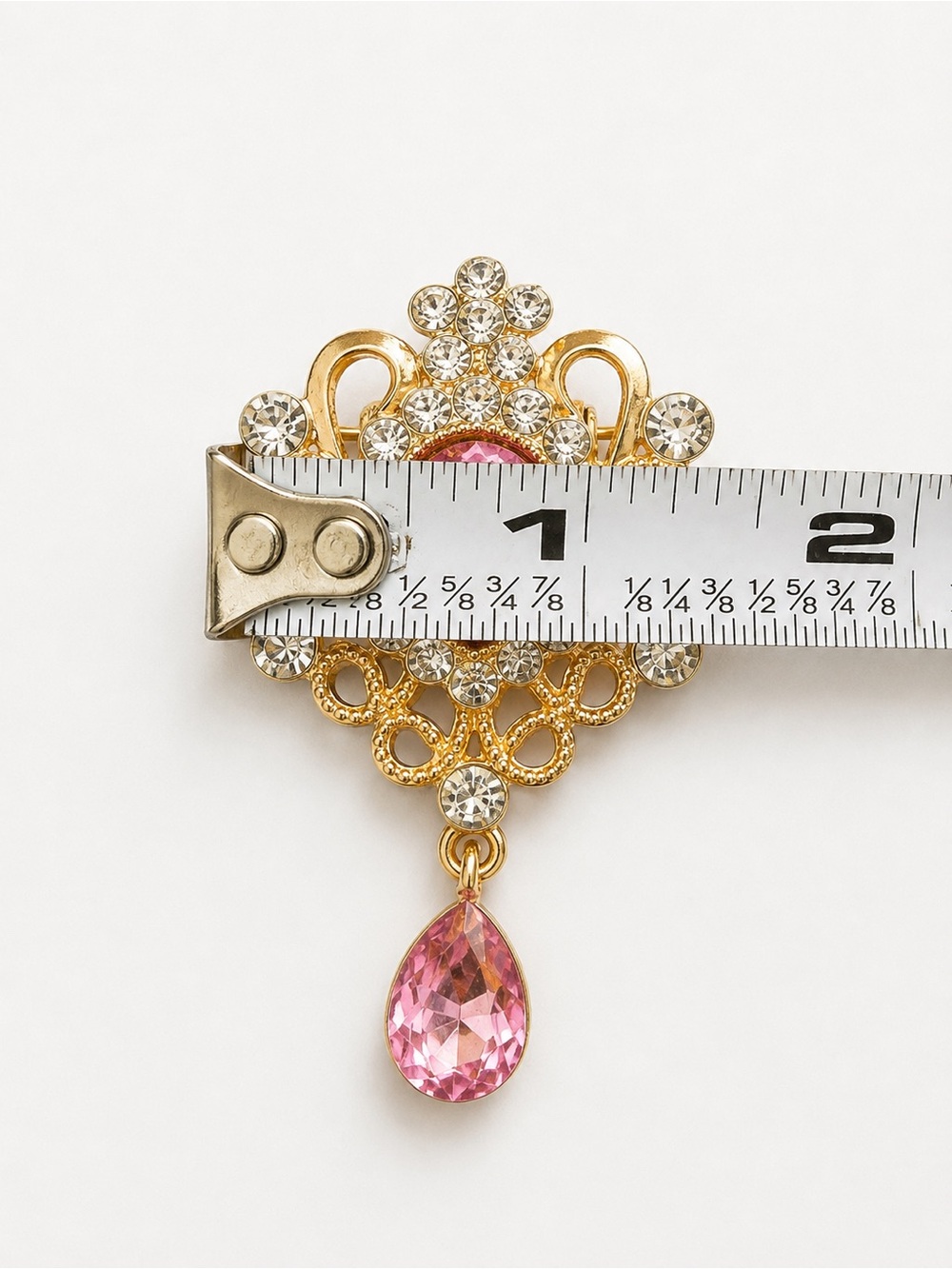 NWT Pink Rhinestone Dangle Brooch Pin Gold Tone Princess Crown Statement Brooch - Picture 6 of 6